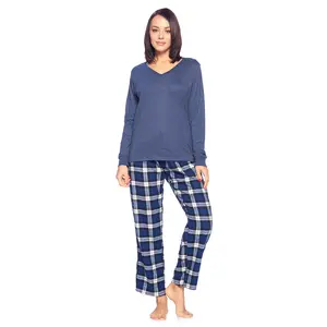 Ashford & Brooks Women’s Pajama Set | Cotton Knit Top & Flannel Pants Sleepwear PJs