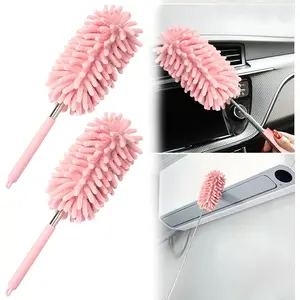 Pink 2Pcs Car Interior Duster, Extension Pole, Soft Dash Vent Dusting Brushes, Long Handle Cleaner, New Car Supplies interior cleaning brush
