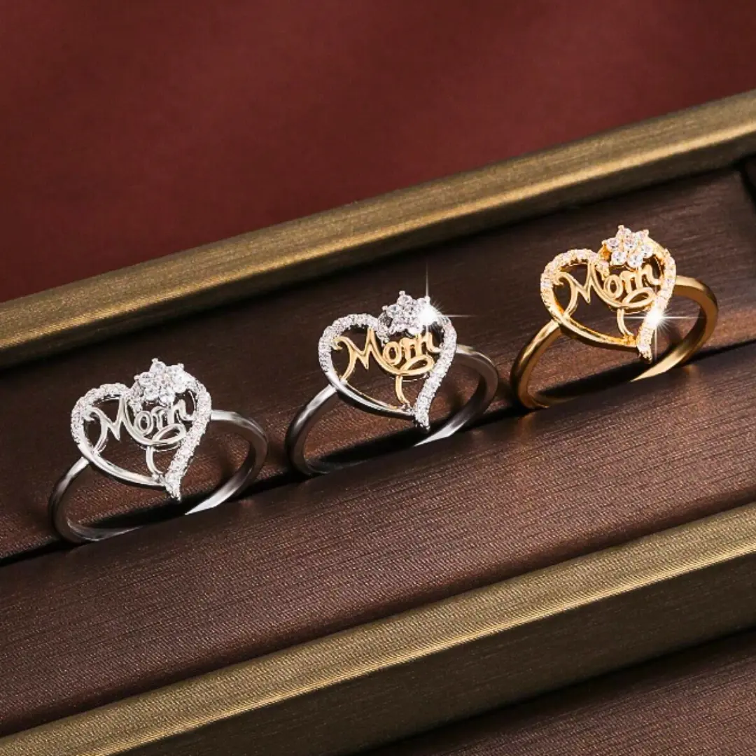 1pc Elegant Heart-Shaped "MOM" CZ Ring, Perfect Jewelry Gift For Mother's Day/Holiday/Birthday