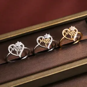 1pc Elegant Heart-Shaped "MOM" CZ Ring, Perfect Jewelry Gift For Mother's Day/Holiday/Birthday