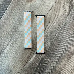 Teal and Orange Checker Print Handmade Elastic Watch Band for Stylish and Convenient Wear - High-Quality Material, Versatile and Functional