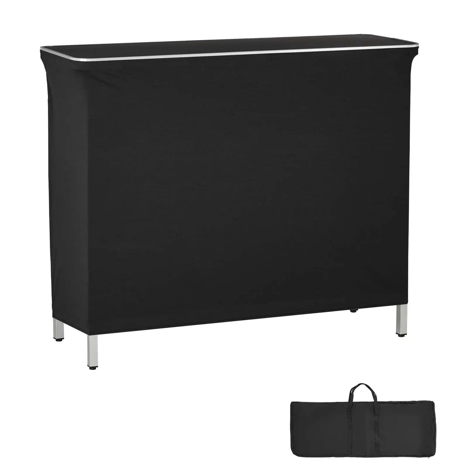 Foldable Portable Bar Table - 43.3x15.2x34.8in, Quick Setup, Carry Bag, 2 Storage Shelves, Detachable Skirt, Mobile Bartending Station for Events, Parties, Trade Shows
