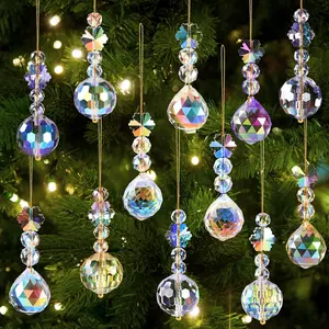 Iridescent Christmas Crystal Ornaments – 12 Pcs Acrylic Prism Tree Hanging Decor for Holiday Party Wedding Home