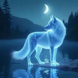 5D DIY Full Diamond Round Diamond Painting - Diamond Art Painting Kit Glowing White Wolf Mosaic, Canvas - DIY Decor, Home Wall Art, Suitable for Halloween and Christmas, Birthday and Anniversary Gifts