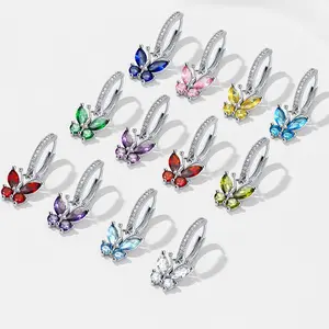 FindChic Butterfly Birthstone Dangle Earrings Custom Hoop Earrings CZ 12 Month Birthstone Unique Earrings Jewelery for Women Men Girlfriend Boyfriend