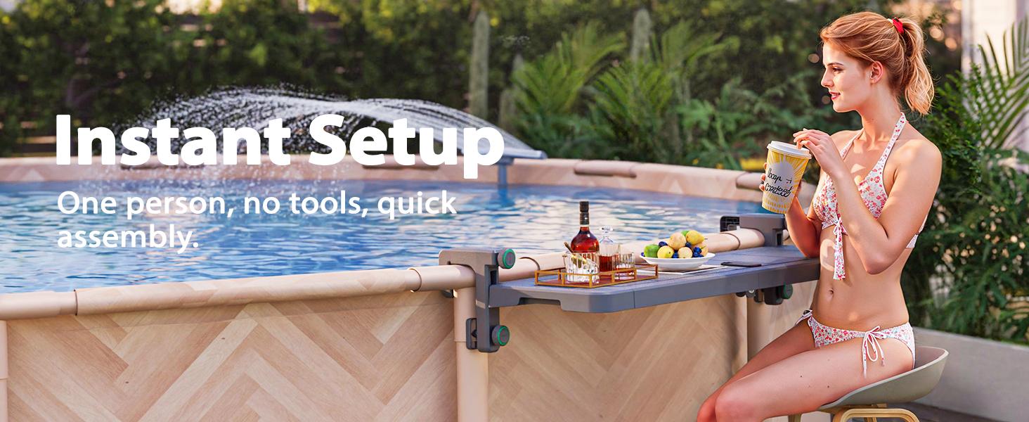 Poolside Bar, Swim Up Bar Exclusively for Above-Ground【Round & Oval 】 Pools. Patio Poolside Table Smart Fold Easy Maintenance, Weather Resistant Stable Tabletop Poolside Bar, Swim Up Bar Exclusively for Above-Ground【Round & Oval 】 Pools. Patio Poolside Table Smart Fold Easy Maintenance, Weather Resistant Stable Tabletop