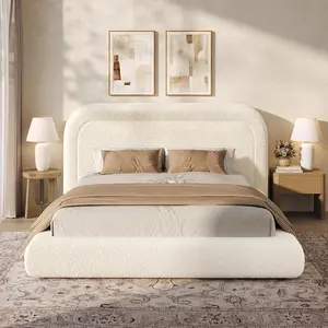 ADORNEVE Cloud Bed Frame King with 5.9" Headboard Upholstered Platform Bed with Curve Round and 5 Inch Foam Cushioned for Young Adults Kid and Pet Families