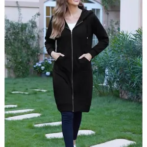 Women's Casual Zip up Fleece Long Hoodie Cotton Long Sleeve Striped Knit Tunic Sweatshirt Jacket Warm Soft Fabric Daily Wear Outdoor Activities Lounge Outfit Fall Winter Comfort Stylish Ladies Womenswear