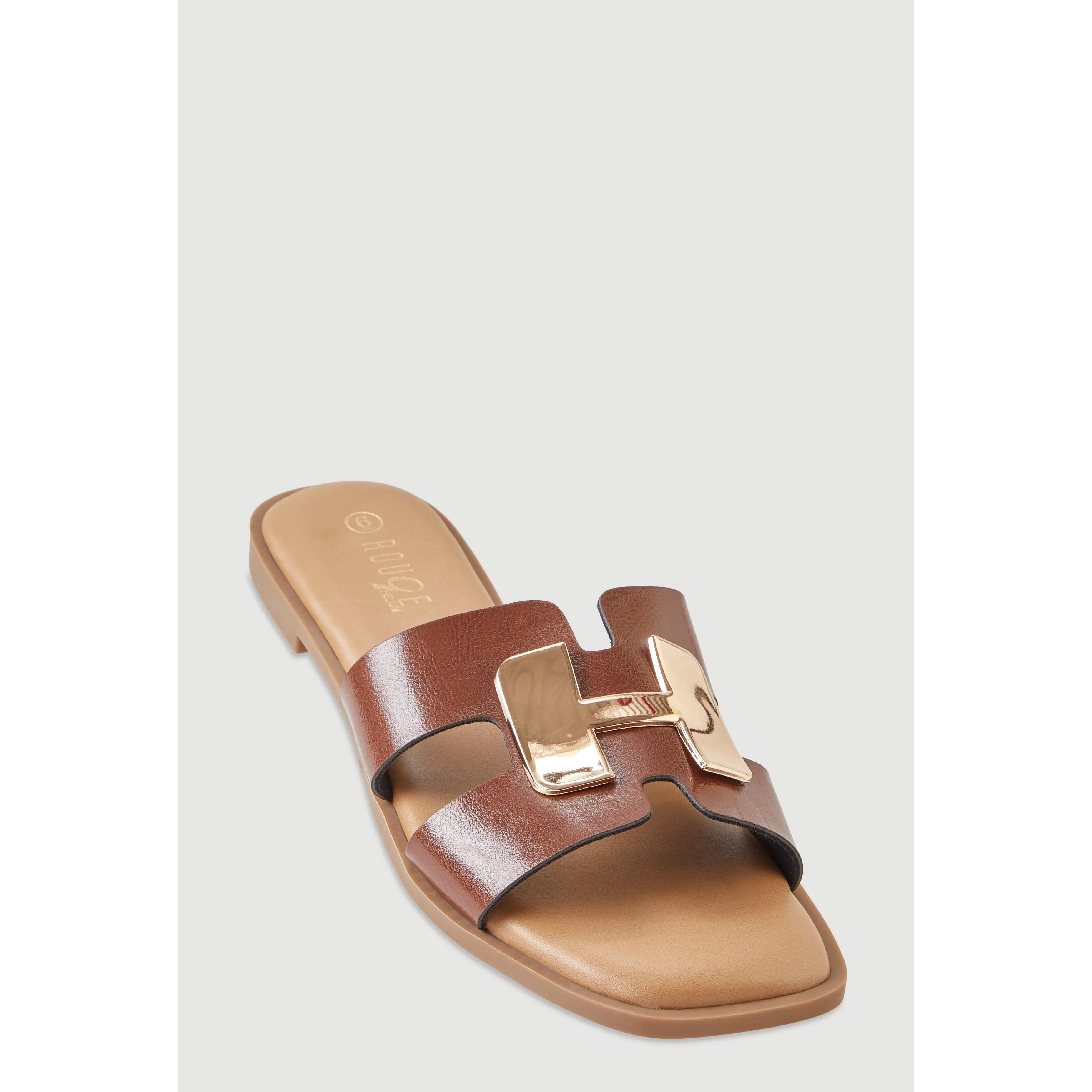 Metallic Pendant Cutout H Band Slide Sandals