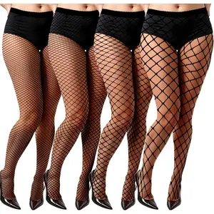4 Pairs Plus Size Fishnet Stockings for Women, Stretchy Fishnet Tights High  Fish Nets Black Leggings Gothic Clothes for Women, One Size
