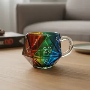 D20 Dice Mug Rainbow Multifaceted Rpg Cup, Numbered 20 Sided Die Design, Comfortable Handle for Tabletop Games, D&d Player Gift, Stylish Drinkware