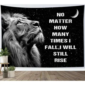 Black and White Lion Tapestry Wall Hanging Wild Animal Lion and Inspirational Quotes Wall Art Space Galaxy Tapestry for Bedroom College Dorm Classroom Party Decor, 60 X 40inches