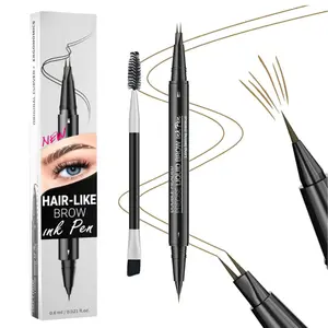 Microblading Eyebrow Pencil - Eyebrow Pencil 2 in 1 Dual-ended Eyebrow Pencil with 2-prong Micro-prong Applicator and Precision Brush for Natural Eyebrow Shape that Lasts All Day