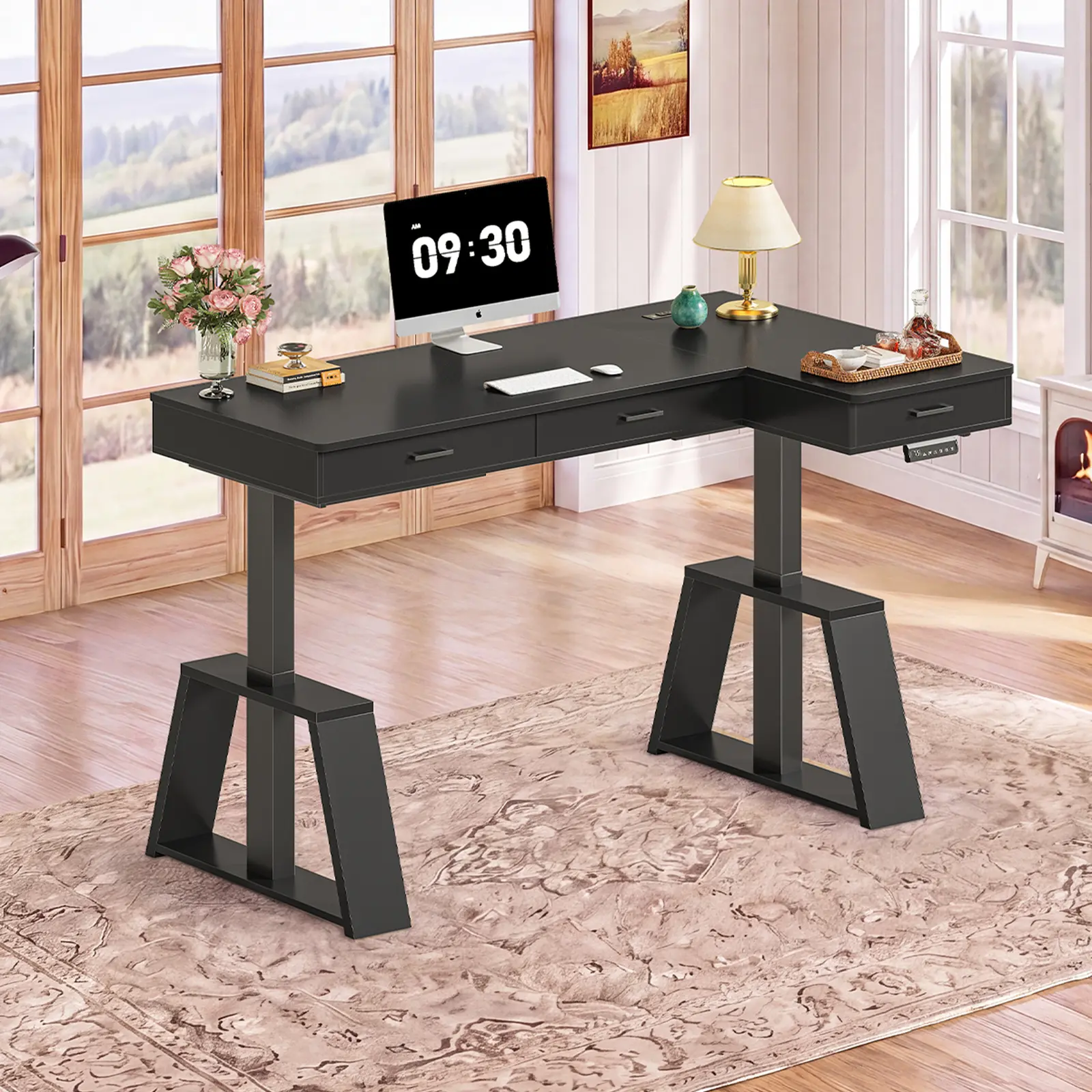 SEDETA 59-Inch L-Shaped Electric Standing Desk - Auto-Adjust, Body-Friendly, Reinforced, Heavy-Duty, Furniture-Style, Armless Computer Workstation with Multi-Drawer, Power Outlets for Home Office, Armless Computer Workstations, Body-Friendly Computer Work SEDETA 59-Inch L-Shaped Electric Standing Desk - Auto-Adjust, Body-Friendly, Reinforced, Heavy-Duty, Furniture-Style, Armless Computer Workstation with Multi-Drawer, Power Outlets for Home Office, Armless Computer Workstations, Body-Friendly Computer Work