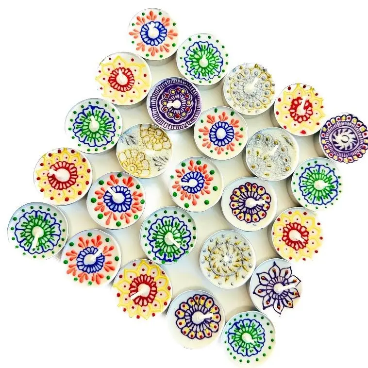 Set of 4 handpainted tealights candles for home decor. Special for Diwali Festival | Henna Candle | Beautiful HandPainted Candles | Party Decor | Halloween Decor | Gift | Bedroom