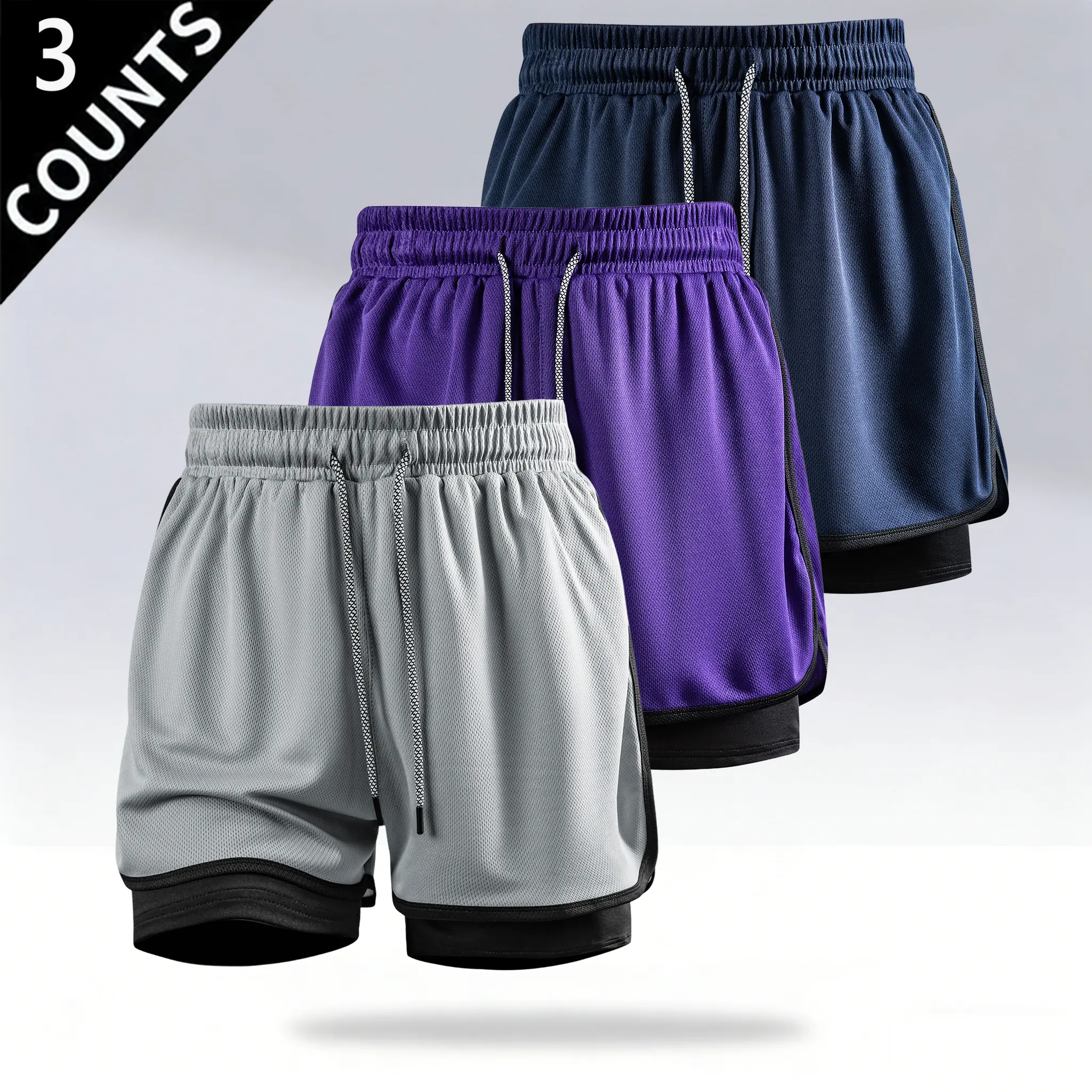 3-Pack: Dark Blue + Purple + Light Gray