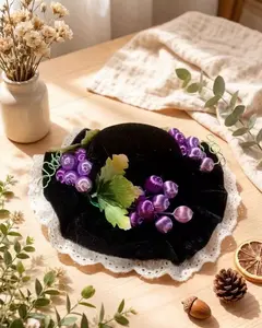 Non-heritage mulberry silk mini hat hairpin decorated with purple grapes