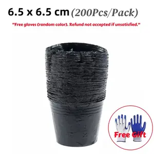 200pcs Black Plastic Seedling Pots Nursery Plant Containers - Home Garden Greenhouse Flower & Vegetable Grow Bags with Free Gardening Gloves (Random Color), for Seed Starting, Transplanting, Horticulture, Multi-Size (S/M/L/XL), Breathable Planting Pots In