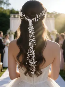 Elegant Long Tassel Pearl Hair Accessory, Sparkling Crystal Bride Headpiece, Perfect for Wedding Parties, Bridal Maid Elegant Hair Decor