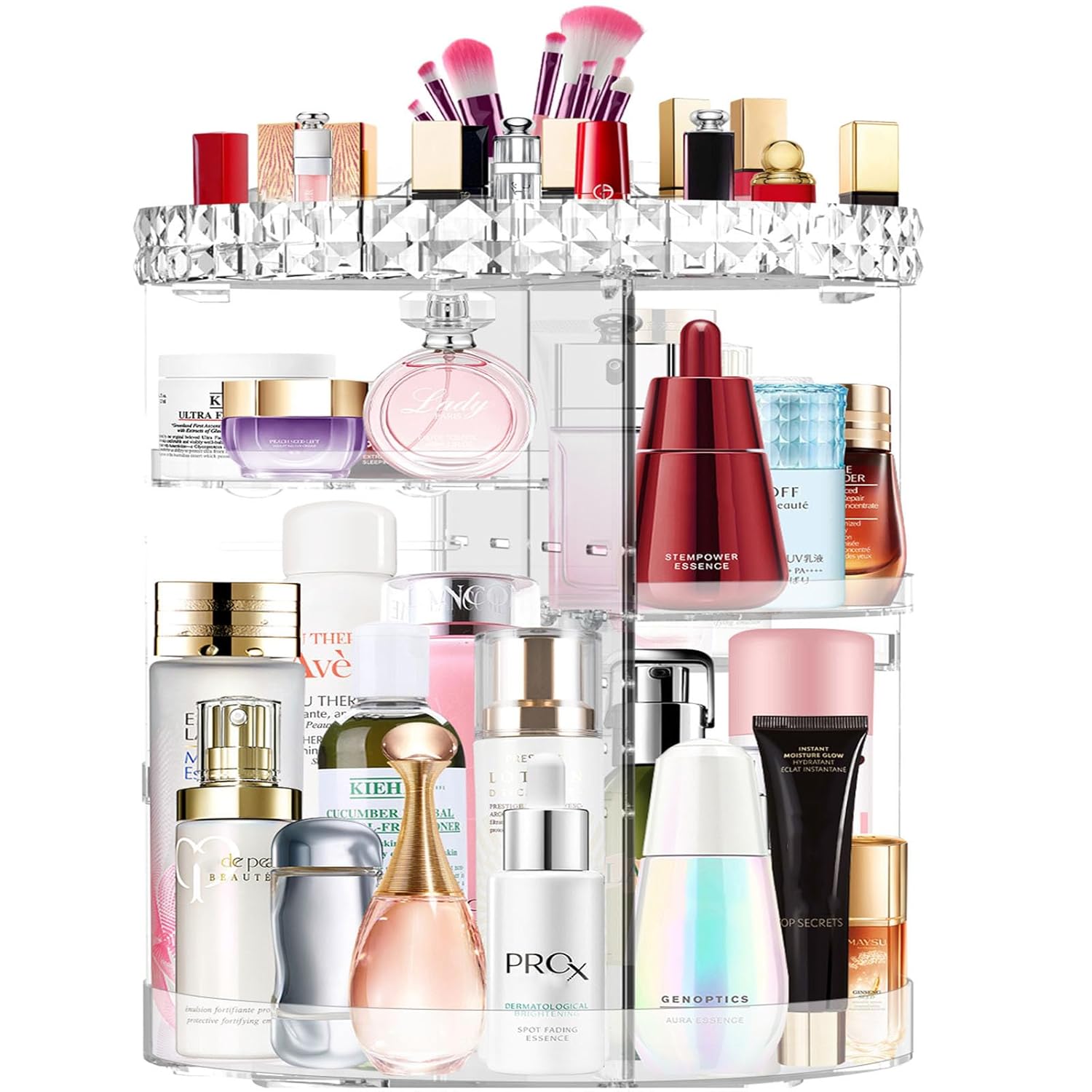 360° Rotating Makeup Organizer, DIY Adjustable Makeup Carousel, Spacious Cosmetic Holder for Brushes, Lipsticks, and More – Racks