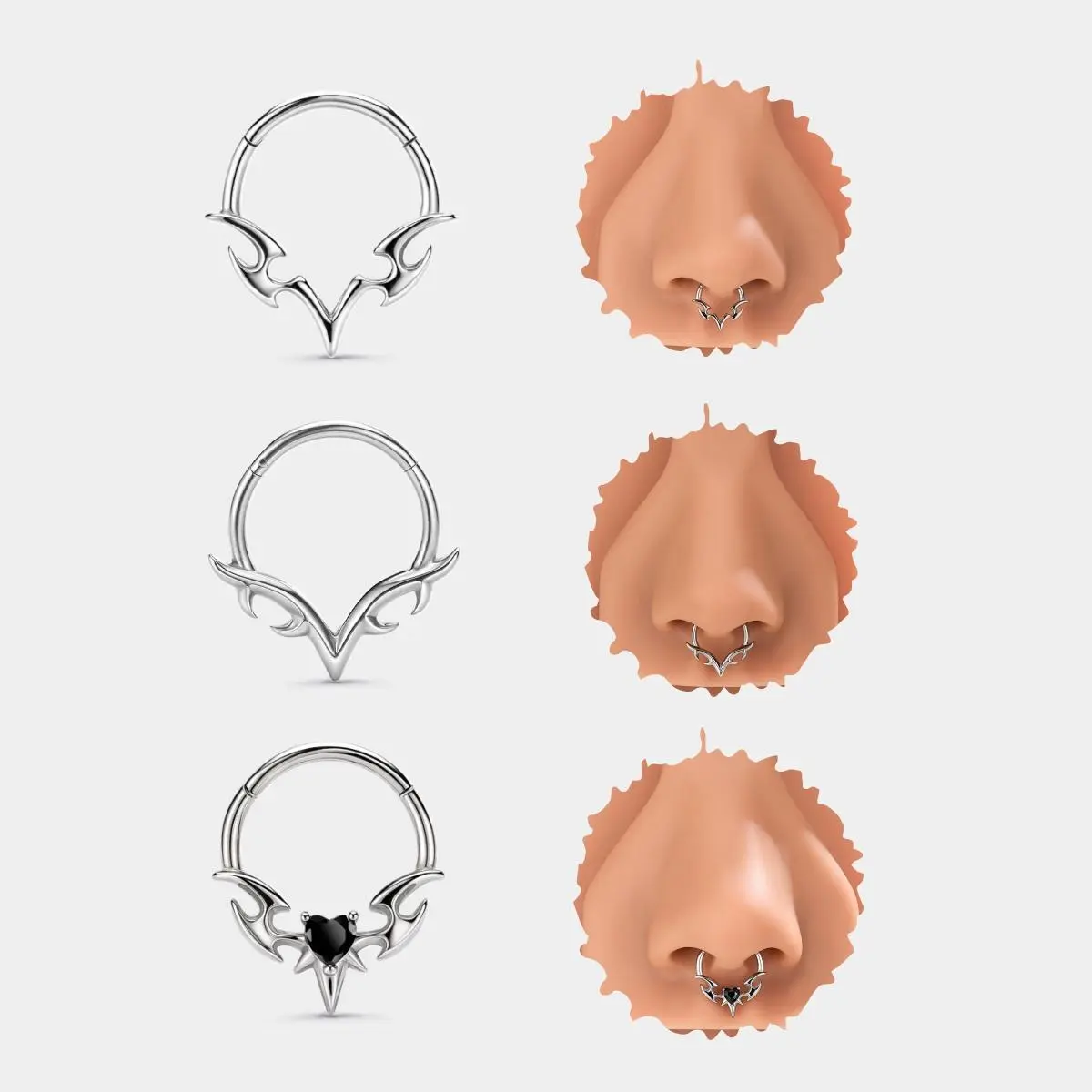 OUFER BODY JEWELRY 16G V-Shape Blade Wings Hinged Clicker, Corrosion Resistant Nose Rings and Fashion Body Jewelry, Hinged Septum, Durable Steel For Daily Wear, Nose Piercing, Septum Ring, Clicker Mechanism, Segmented, Adult, Casual, Elegant, Geometric, P