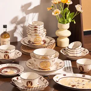 Hepburn Rabbit Ceramic Dinnerware Set, 35-Piece Elegant Bowl & Plate Set, Practical Oatmeal Bowls, Salad Bowls, Vegetable Plates