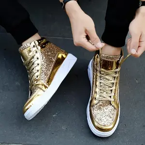 Trendy Hip-hop Shoes UH35341 - High-top Sneakers for Men, Round Toe, Lace Closure, Solid Color, PU Upper, Mesh Inner, Autumn & Winter Footwear, Casual Athletic Trainer