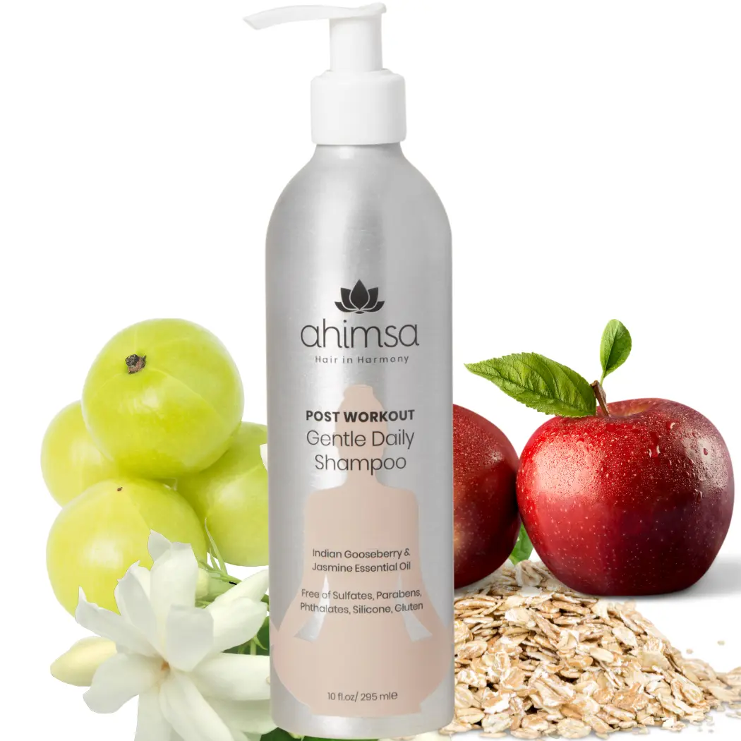 Ahimsa Gentle Daily Shampoo Post Workout Formula with Apple & Oat Amino Acids Vegan Cruelty Free Color Protection 10 oz Cleansing