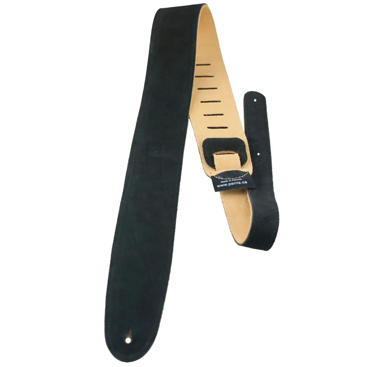 Perri's Leathers P25S Soft Suede Guitar Strap - 2.5" Width Adjustable Long Strap, Black Music Gear for Guitar Play, Adjustable Strap, Two-Point Grip