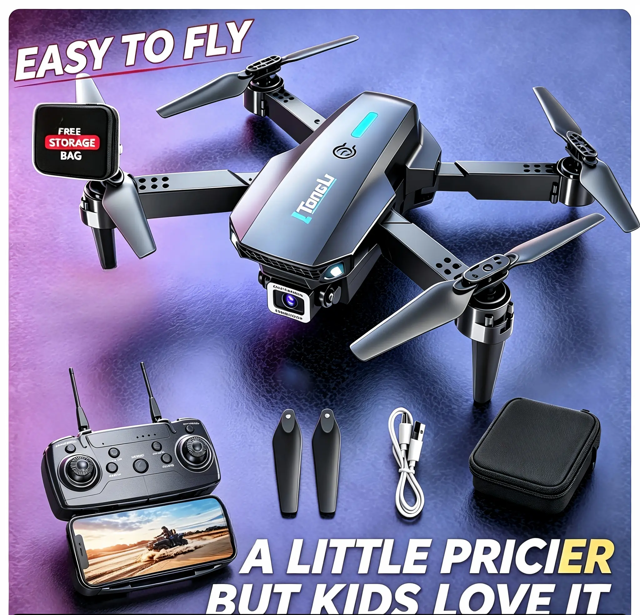Tong Li Kids RC Aircraft Toy Quadcopter, HD Aerial Drone with Screen Remote Controller, Long Endurance, Drop & Crash Resistant, Headless Mode, Cool Stunts, Perfect Birthday & Christmas Gift