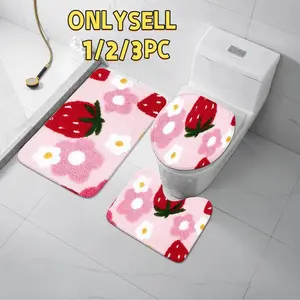 Strawberry Sweetheart Imitation Cashmere Bath Mat, Soft Cozy Material with Cute Strawberry Print, Non-Slip and Absorbent for a Charming Bathroom, Bathroom Rug, Shower Mat