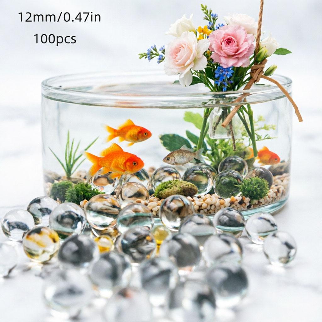 ADISEN 500pcs Clear Glass Beads for Vases, Decorative Fountains Centerpieces,100 Pcs Glass Beads Pebbles,for Vase Filler Flower Crafts Centerpieces and Wedding Decoration 0.47inch Water features, water tanks, fish tank decorations