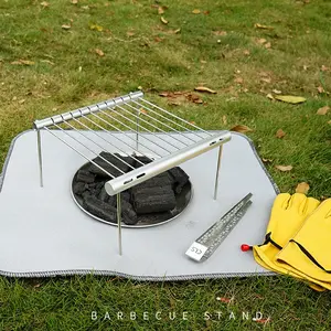 Outdoor stainless steel tube barbecue bracket, portable stove BBQ grill meat rack, household charcoal assembly, barbecue tools