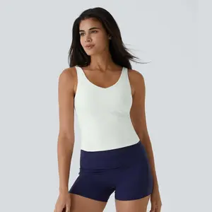 Halara Softlyzero Plush Padded V Neck Plain Tank Top-UPF50+