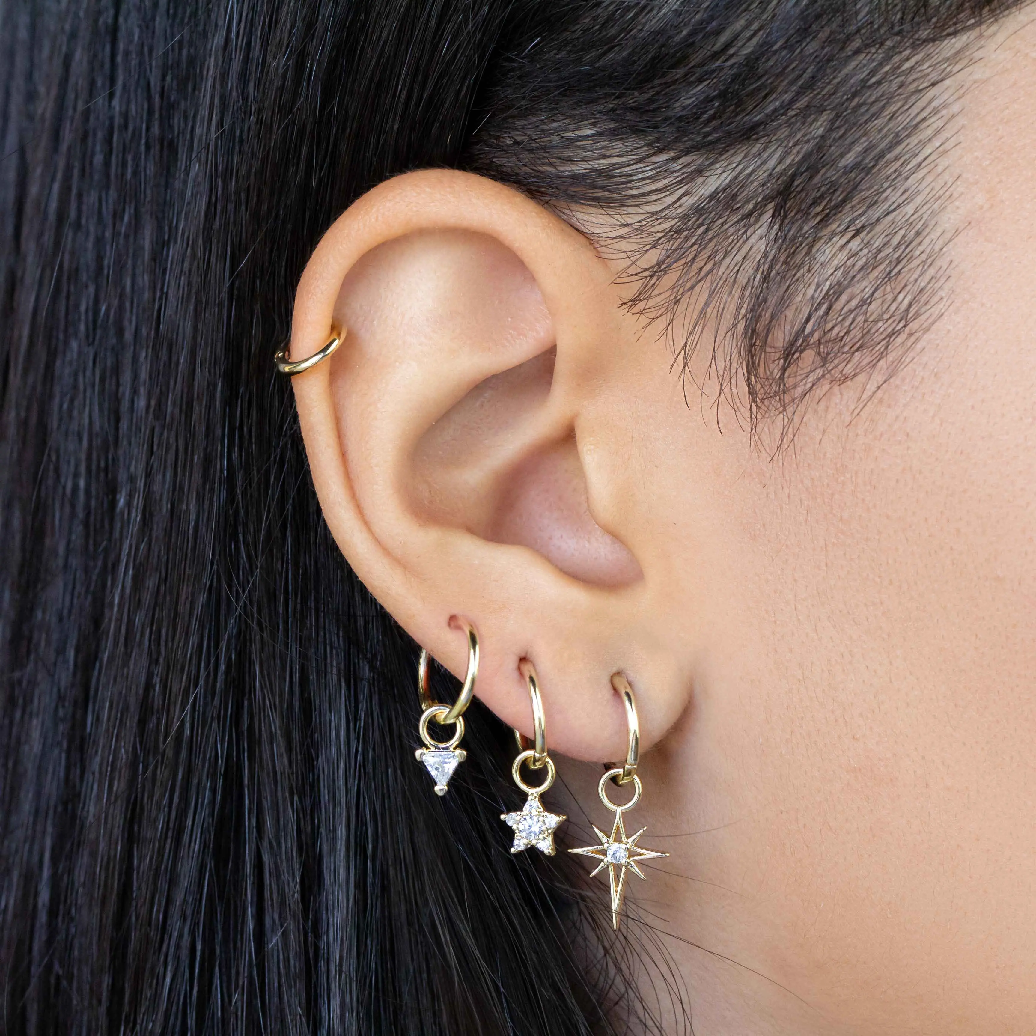 Mini Charm Stack Earrings - Star-Shaped Design with Multi-Element Accents