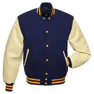 College Varsity Jacket, Baseball Jacket with Real Leather Sleeves