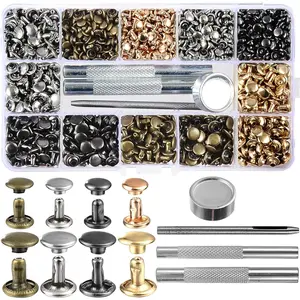 640 Sets Mixed Color Leather Rivets Kit Mixed Size Double Cap Rivets Garment Rivets with Rivet Press Setter Tool for Leather Craft Clothing Shoes Belts Bags Rivets 4 Color 2 Sizes