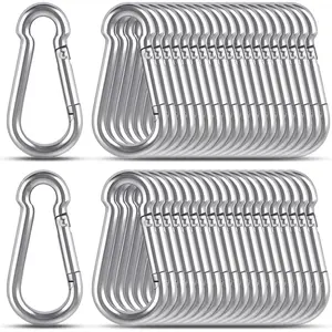 M5/2 Inch Carabiner Clip, 304 Stainless Steel Spring Snap Hook, 207LBS Holding Capacity Quick Link Clip, Small Metal Clips for Key Chain Flag  Leash Camping Hiking Fishing