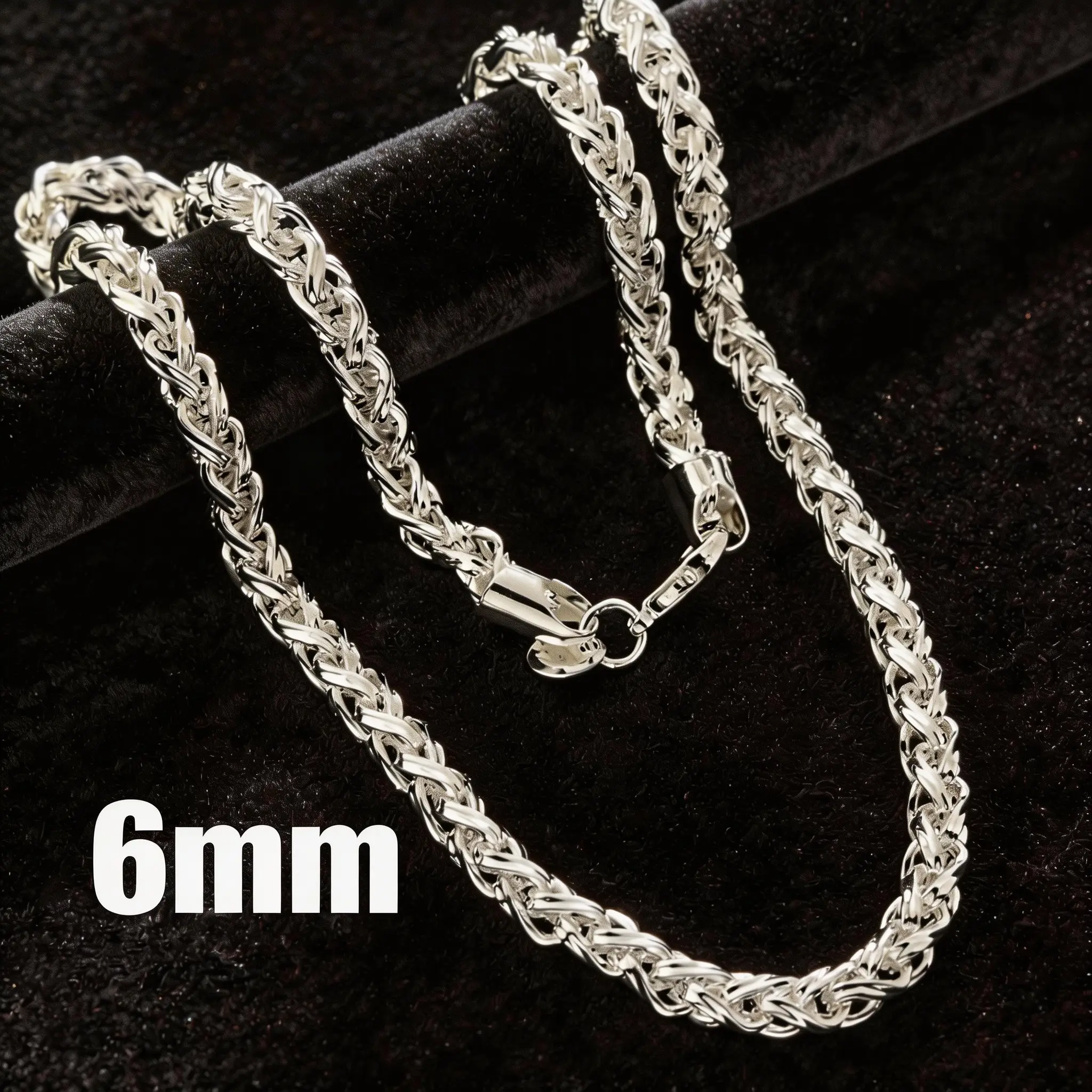 6mm Vintage Wheat Chain Necklace, 925 Sterling Silver Plated Italian Jewelry Gift for Men & Women, 22-24 Inch, Classic Chain, Chains