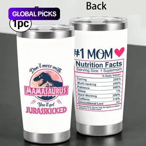 "Mamasaurus and no.1 Mom Humor" Themed Design 12oz Wine Tumbler with Lid, Stainless Steel Travel Mug, Reusable Vacuum Insulated, Double Wall Insulated Coffee Cup, for Cold&Hot Drinks, Reusable Sturdy Spill-Proof Design, Gift for Family #GLOBAL PICKS