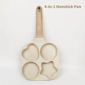 Nonstick Star Hole Design Egg Frying Pan 4 Hole Skillet with Handle Cooking Accessories for Breakfast Egg Toast Bread Food Nonstick Cookware Kitchen Gadgets Multifunctional Easy to Clean Shaped