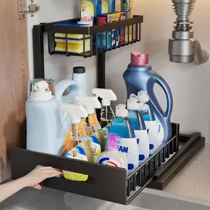 Under Sink Cabinet Organizer, 2-layer Pull Out Kitchen Storage Rack, Kitchen Organizer, Bathroom Storage Rack, Home Organizer for Kitchen Bathroom
