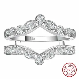 925 Sterling Silver Rings Enhancers for Engagement Ring Vintage Style Adjustable Wedding Bands Cubic Zircon Jewelry BR1780 #Love Story