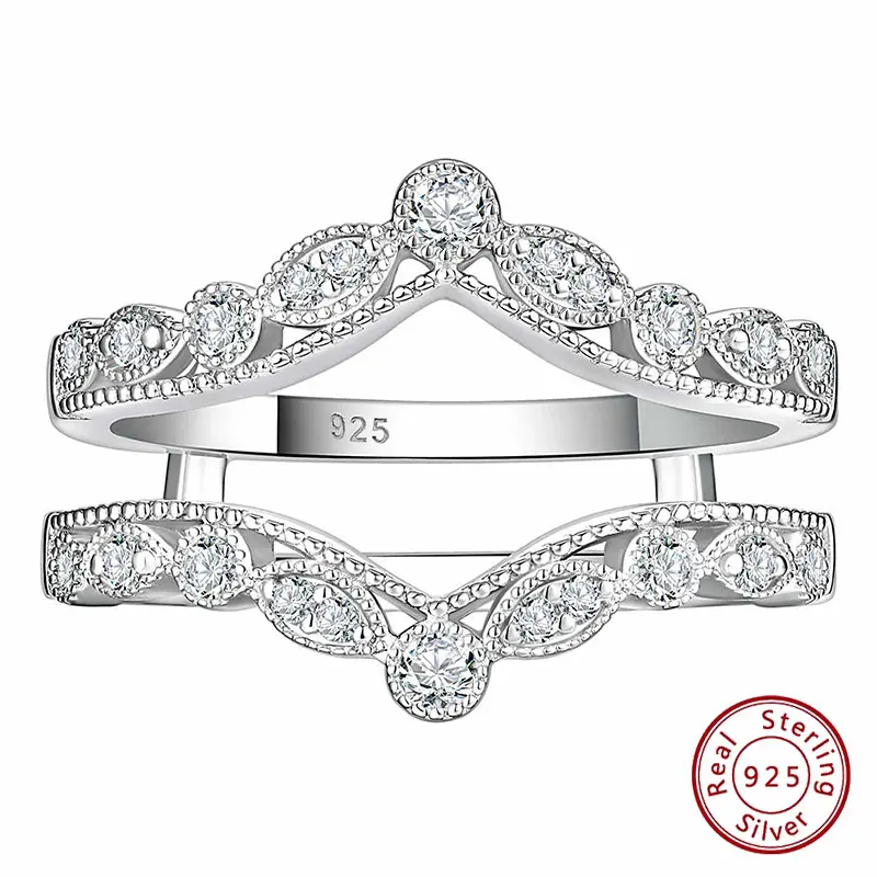 Women's 925 Sterling Silver Wedding Band - Vintage Adjustable Prong-Set Round AAAAA Grade Cubic Zircon Ring Enhancer, Anniversary Gift for Girlfriend, Christmas, Jewelry-NS Box Wedding Ring BR1780, Jewelry Box, Office, Rings For Women, Girl Friend