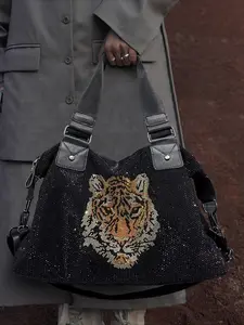 Ladies' fashionable and gorgeous diamond studded casual shoulder bag with elegant animal patterns, suitable for banquets and commuting as a crossbody bag, Fashionable Patterned Bag