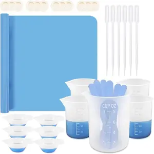 36-Piece Durable Silicone Resin Mixing Set, Includes 250ML & 100ML Measuring Cups, Easy-Clean Silicone Stirring Rod, Pad, Cup for Resin Mixing