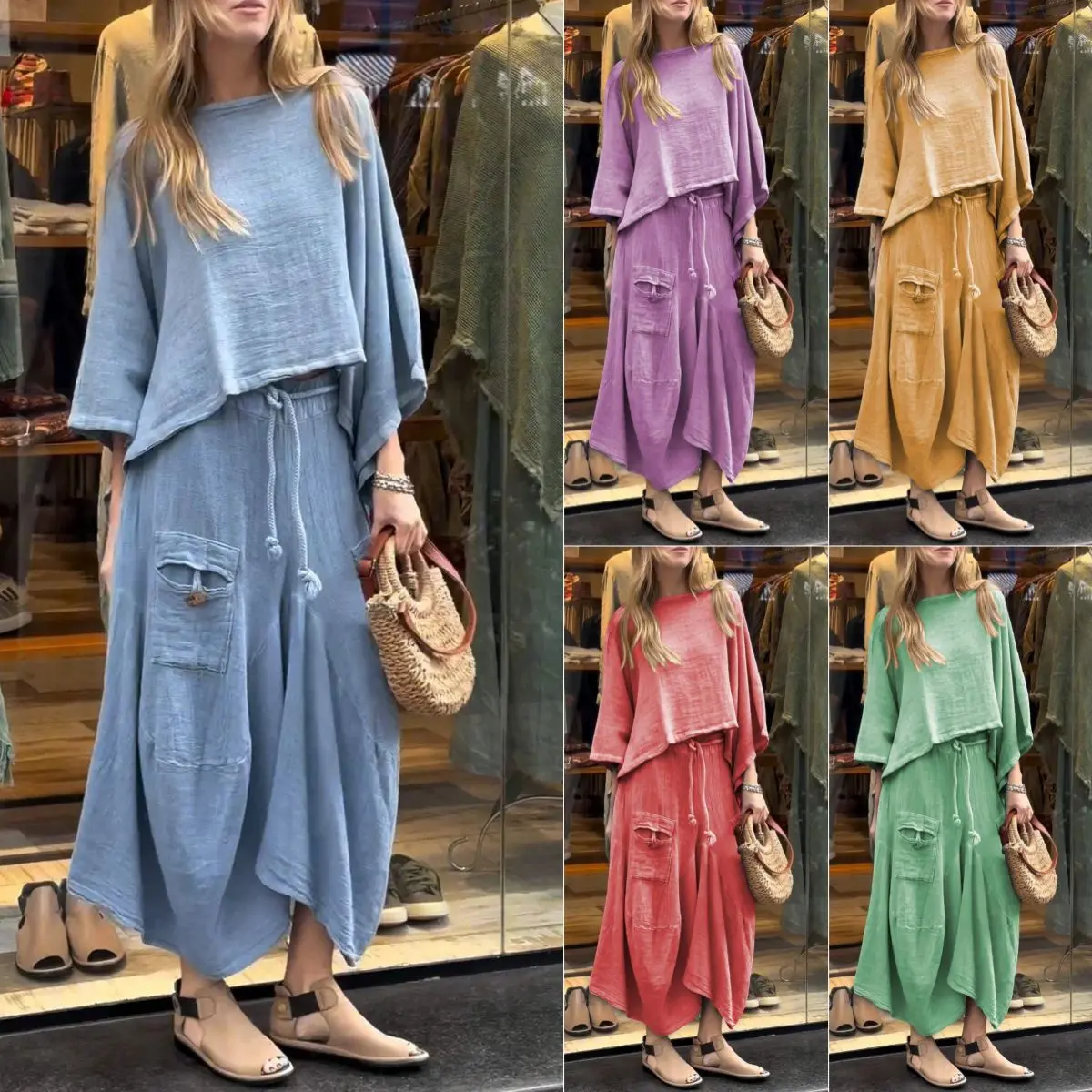 Loose-fitting Skirt Suit Fashion Solid Color Pullover Long-sleeved Top And Long Skirt Two-piece Set