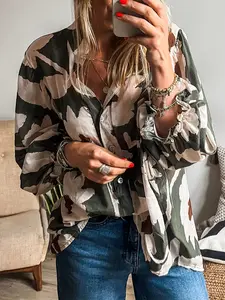 Women's Floral Print Long Sleeve Blouse, Casual Button Top for Daily Wear, Ladies Clothes for All Seasons