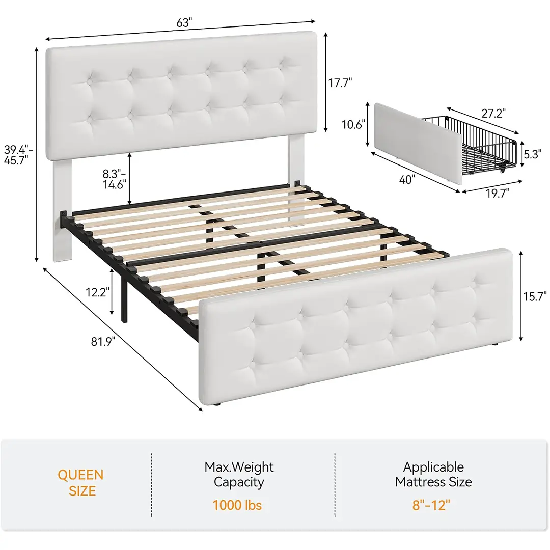 White-4 Drawers - Queen (U.S. Standard)