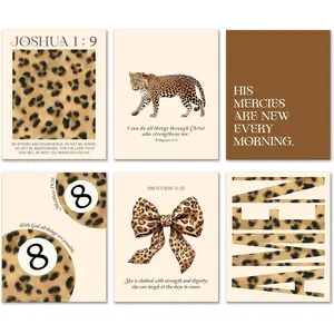 Preppy Cheetah Leopard Wall Art, Aesthetic Bible Verse Stockholm Poster For Girl Boy, Trendy Bow Lucky 8 Ball Wall Decor For Bedroom Dorm College Apartment Office, Set Of 6 -A03